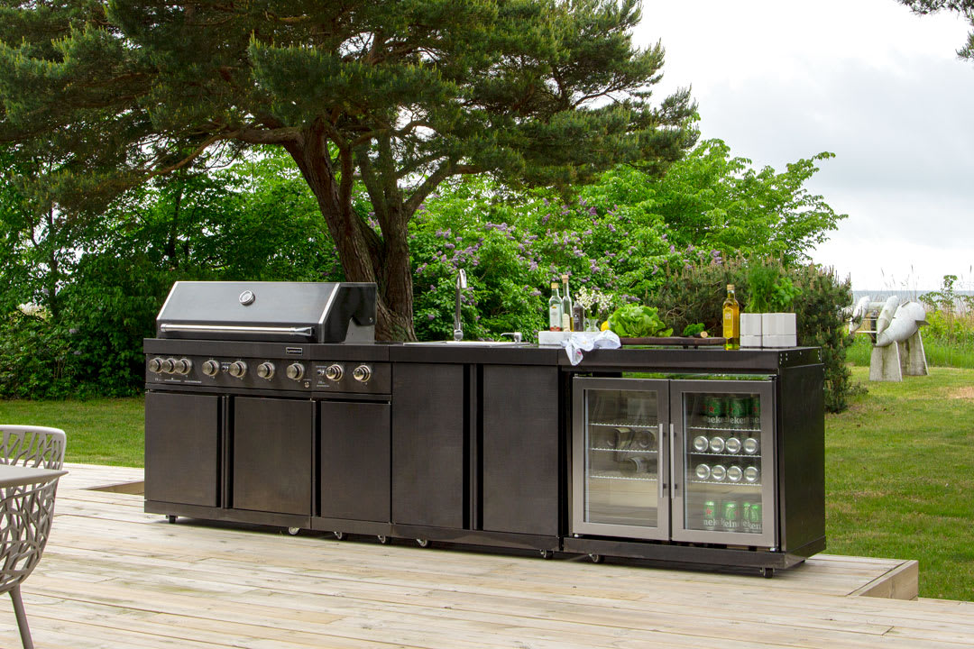 Outdoorküche mit Grill Schwarz Wisconsin Myoutdoorkitchen Black Collection Kühlschrank Spüle Seitenbrenner - Black