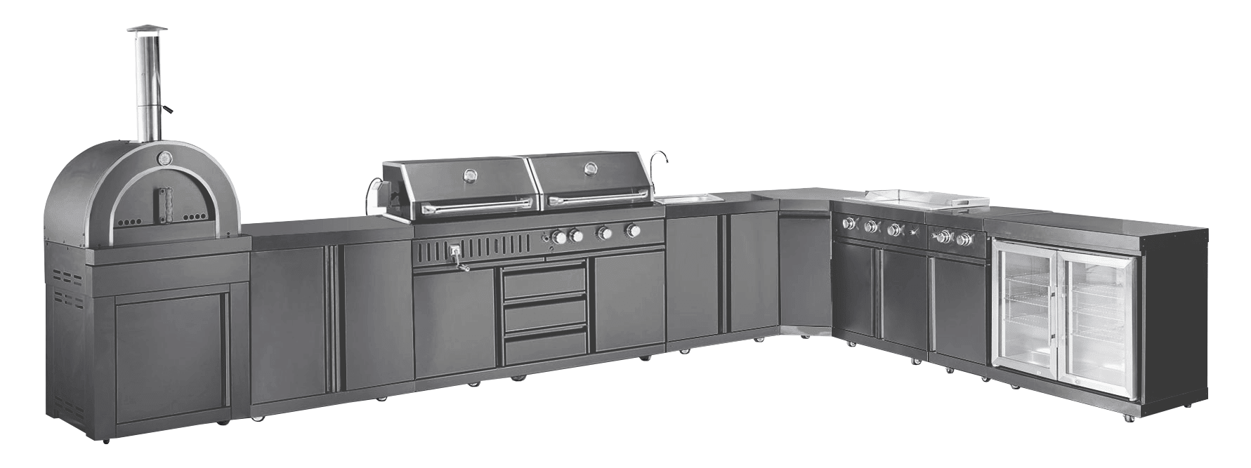 Outdoorküche Schwarz Washington Myoutdoorkitchen Black Collection Gasgrill Holzkohlegrill Pizzaofen Kühlschrank Teppanyaki Seitenbrenner - Black